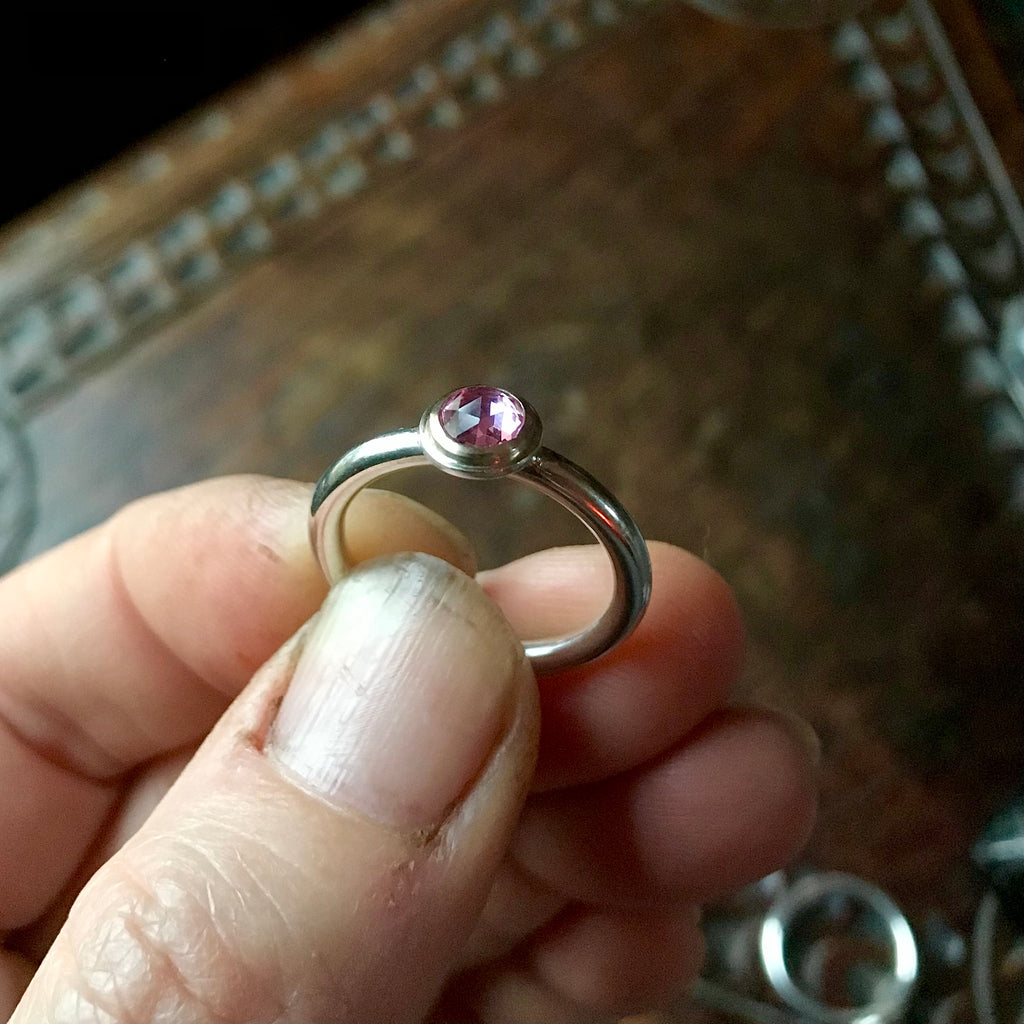 Rose cut pink sapphire ring