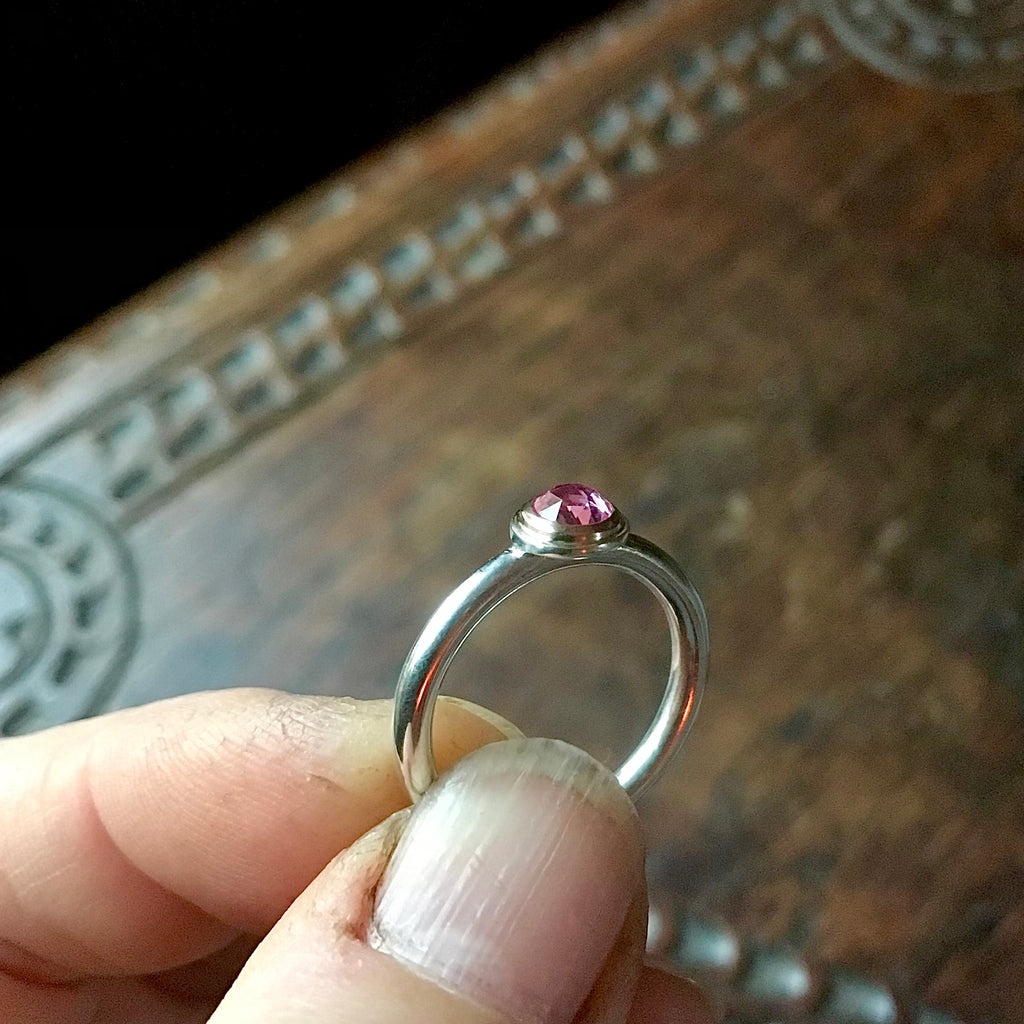 Rose cut pink sapphire ring